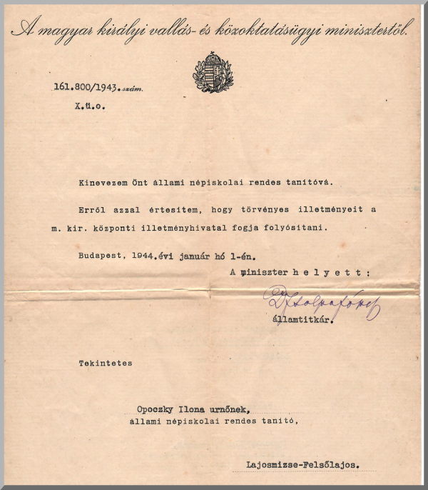 Tanítói kinevezés