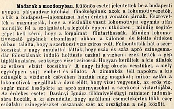 Cikk a szolgálatképtelen mozdonyokról. Vadász Lap 1907. 03. 05.
