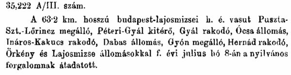 Részlet a Vasúti és Közlekedési Közlöny 1889. 07. 14-i számából