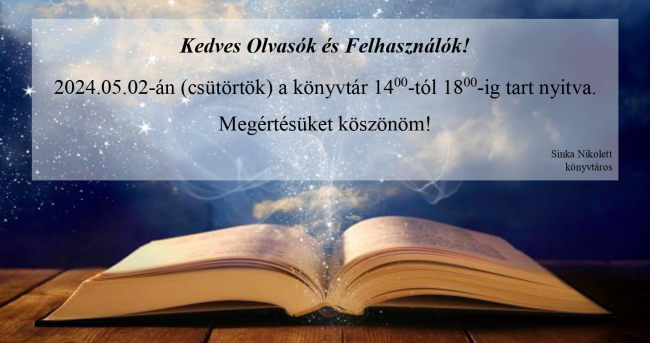 Könyvtár nyitva tartás