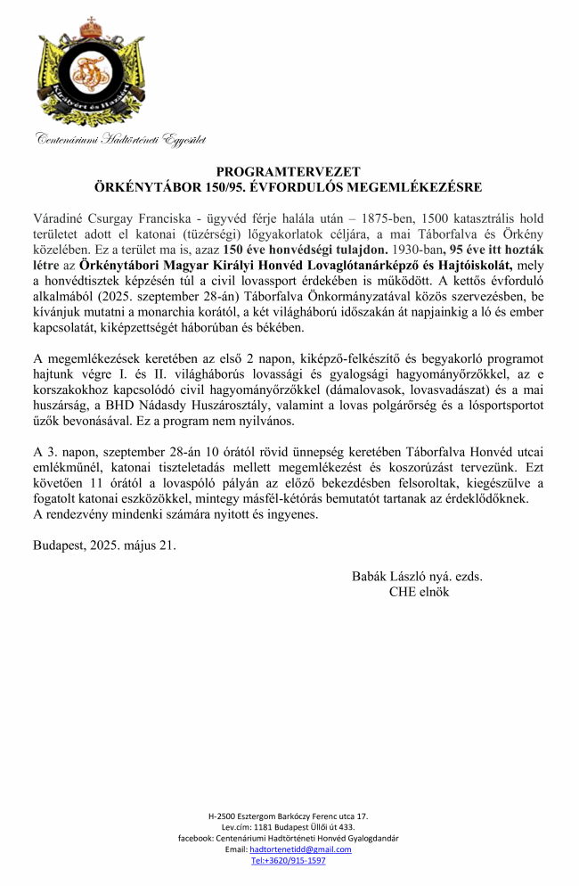 Programtervezet - Örkénytábor 150/95. évfordulós negemlékezésre