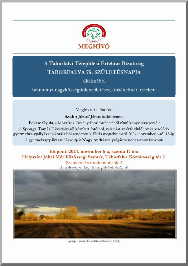 Meghívó - Táborfalva 75. születésnapja
