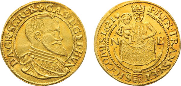 Mária-ábrázolás Erdélyi Fejedelemség, Bethlen Gábor (1613-1629) aranyforintján
