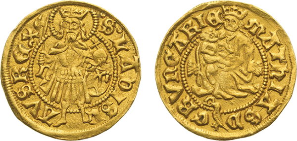 Mária-ábrázolás I. Mátyás (1458-1490) aranyforintján