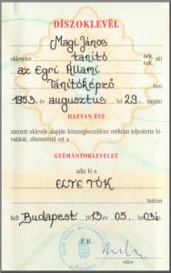 Magi János diszoklevele