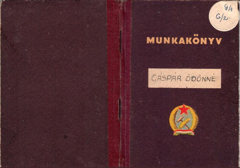 Gáspár Ödönné (született: Opócky Ilona) munkakönyve